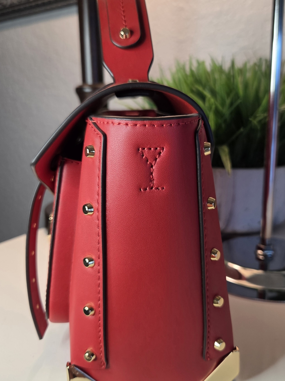 Michael Kors Manhattan Medium Flame Red Leather Satchel Crossbody - Picture 7 of 16